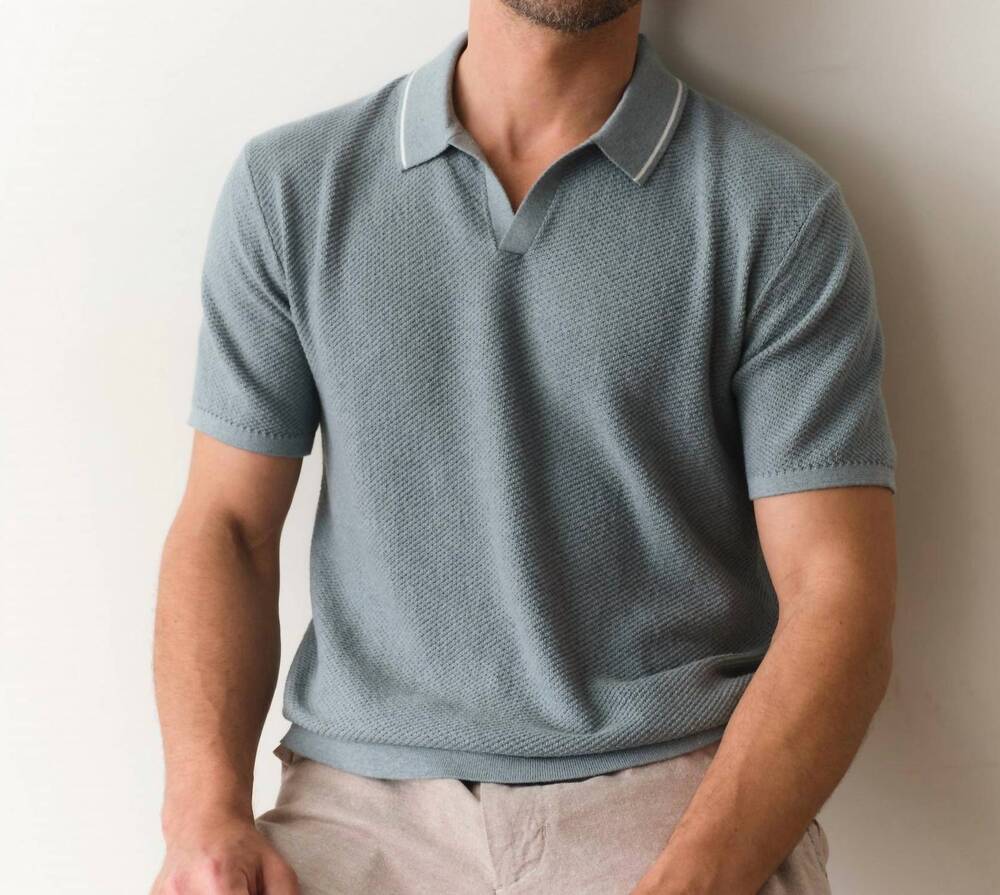 NEW MARINE LAYER greyson sweater polo in slate